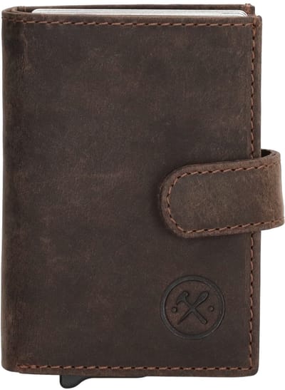 Hide & Stitches Idaho Safety Wallet Unisex - Pasjeshouder voor Dames en Heren - Portemonnee van 100% Leder - Donkerbruin