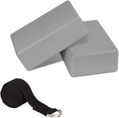 Yogablokken Set - Oefenblokken Pilates - Balans Flexibiliteit - Hoge Dichtheid Schuim - 23 x 15 x 8 cm - Grijs