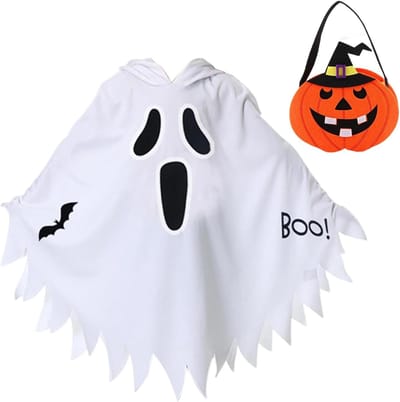 Halloween Kostuum voor Kinderen met Pompoentas - Witte en Oranje Set voor Feestjes en Trick-or-Treat