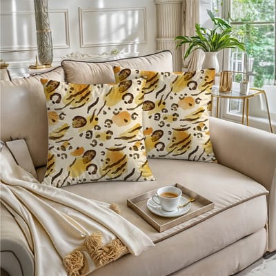 Boraboi® Luxe Decoratieve Kussenhoezen set van 2 , Zachte Suède Touch- 50x50cm -(Bruin,Geel,Crème Kleur)