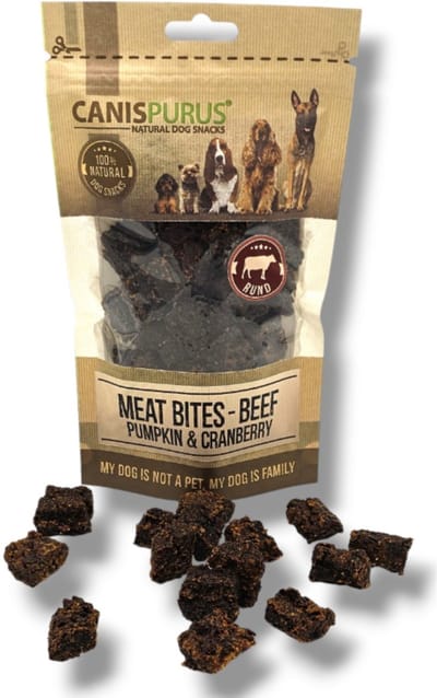 CanisPurus hondensnack - Meat Bites Rund, Pompoen & Veenbes – Trainingssnack voor honden