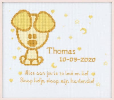 Pako Borduurpakket - Geboorte - telpatroon- Woezel & Pip baby geboorte tegel Pip - 271.043 - Aida blauw - 27 x 24 cm - DIY kit