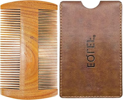 Natuurlijke Houten Baardkam van Sandelhout, Dubbelzijdige Kam voor Mannen met Faux Leren Tas, Anti-Statisch en Duurzaam voor Perfecte Baardverzorging