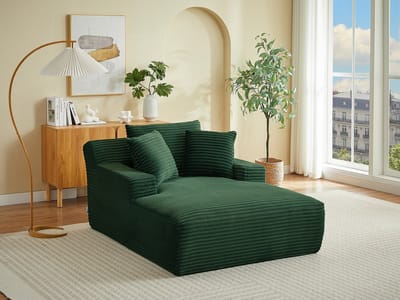 Vente-unique Chaise longue in grof ribfluweel groen DONILIA