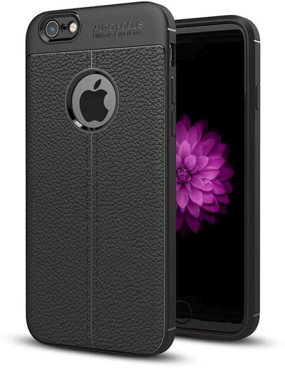 Cadorabo Hoesje geschikt voor Apple iPhone 6 / 6S in Diep Zwart - Beschermhoes gemaakt van TPU siliconen met edel kunstleder applicatie Case Cover Etui