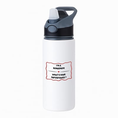 Hacebo® - I'm a bonusmom what's your superpower? waterfles met rietje zwart - Mama - super bonusmoeder - Moeder cadeautjes - moederdag - verjaardag - geschenk - kado - water fles - 650ML