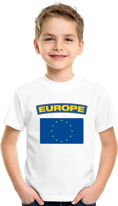 Supporters kleding - t-shirt van vlag Europa - wit - voor kinderen - korte mouwen - sport 110/116