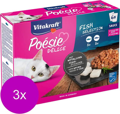 Vitakraft Poesie Multipack Deli Sauce Vis Pouch - Kattenvoer - Koolvis en Kabeljauw - 3 x 6 x 85 g