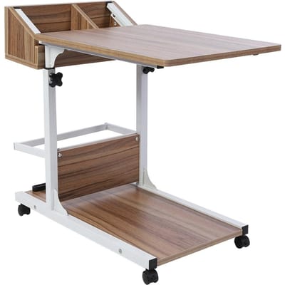 Bureau portable multifonctionnel amovible pour ordinateur portable avec roulettes tiroir lit canapé livres chêne ancien blanc