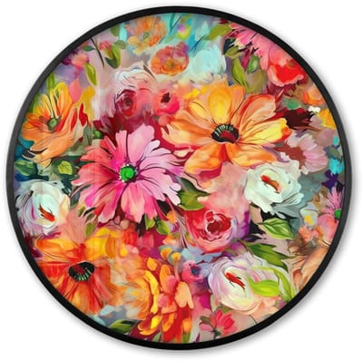 Poster in lijst Rond - Fotolijst 60x60 cm - Posters - Bloemen - Kleurrijk - Kunst - Olieverf - Ronde posterlijst zwart - Decoratie - Wanddecoratie woonkamer - Muurdecoratie slaapkamer