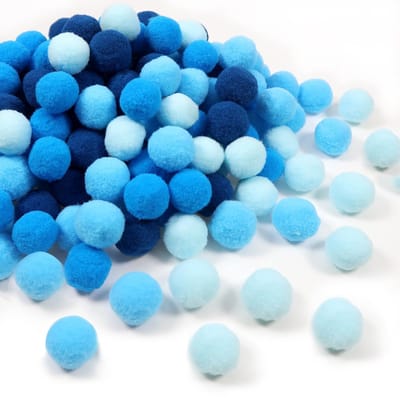 200 stuks pompons om te knutselen, 2 cm, blauwe serie, pluizige pompons ballen, pluche set, ballen, kunstpoms voor grappige doe-het-zelf creatieve handwerk