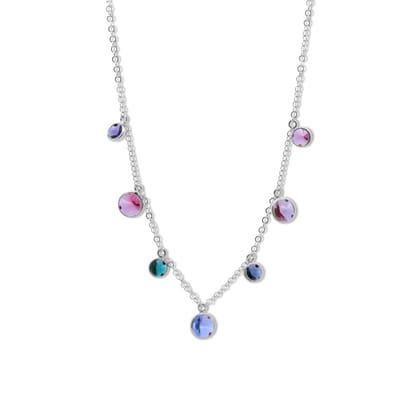 New Bling 9NB-1343 Zilveren Ketting met Hangertjes - Kristal - 7+9mm Doorsnee - Jasseron - 2,2mm - 40+3cm - Multikleuren - Rhodium - Zilver
