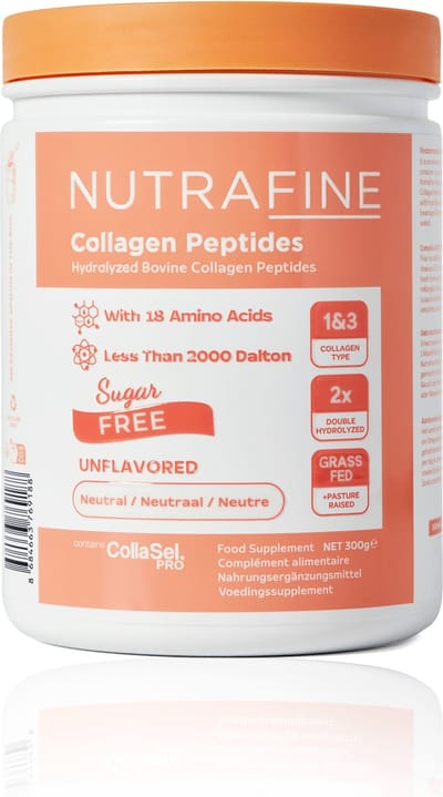 Nutrafine Collageen Poeder – Klinisch Bewezen- Hydrolyzed Bovine Collageen Peptides – Peptiden Type 1 en 3 - 100% Natuurlijk – 300 gram