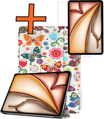 Hoesje - Geschikt voor Apple iPad Air M3/M4 (2025/2026) - 11 inch - Met Screenprotector - Trifold Bookcase - Hard Cover - Hardcover Book Case - Tablet Hoes - Vlinders