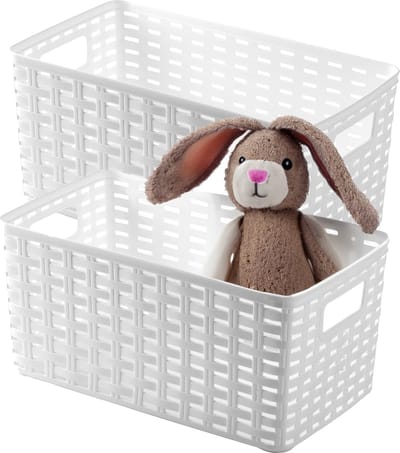 Plasticforte Opbergmand - 2x - Kastmand - rotan kunststof - ivoor wit - 5 Liter - 15 x 28 x 13 cm