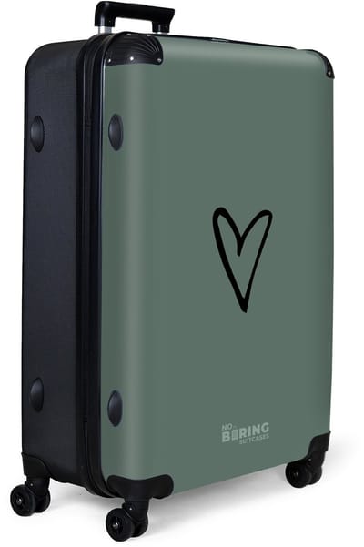 NoBoringSuitcases.com® - Koffer groot - Reiskoffer lichtgewicht - Groene achtergrond met zwart hartje - Rolkoffer met 4 wielen - Grote trolley XL - 98 liter bagage