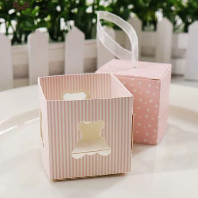 DW4Trading Geschenkdoosjes Beertje- Cadeaudoosjes met Strikje - Babyshower - 5 Stuks - 5x5x5 cm - Roze