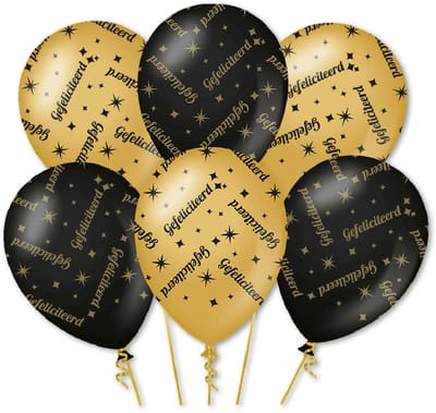 Q2P - Gefeliciteerd Ballonnen - Zwart & Goud - Helium Geschikt – Verjaardag Decoratie - 6 Stuks