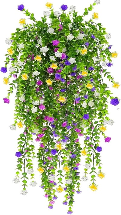 SnelShoppen - 4 Bundels Kunstbloemen en Planten voor Buiten - UV-Bestendige Struiken voor Hangende Plantenbak - Namaakplanten voor Tuin, Bruiloft, Ver