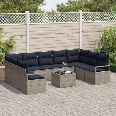 vidaXL Bankstel 10 st Grijs poly rattan