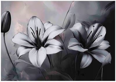 WALLARENA - Fotobehang - 150x105 cm - 3D bloemen ontwerp in zwart-wit beton voor slaapkamer en woonkamer
