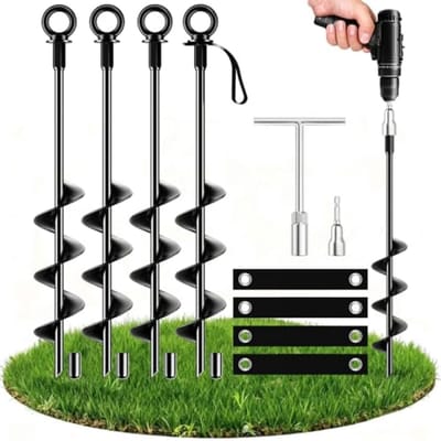 Grondankerset 45 cm - 4 stuks met T-sleutel en booraccessoire voor stevige bevestiging buiten