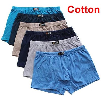6-pack Heren Katoenen Ondergoed Middelbare Leeftijd Jeugd Boxershorts Middelhoge Taille Losse Ademende Boxerbriefs 3XL black
