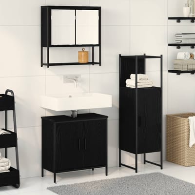vidaXL - Badkamermeubel - Set - 3 - st - Zwart - 33 - x - 33 - x - 113,5 - cm - Bewerkt - hout