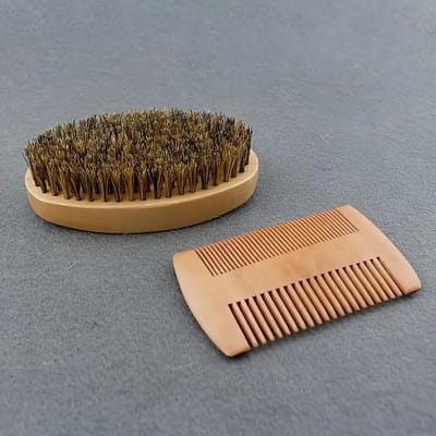 Professionele Zachte Zwijnenharen Houten Baardborstel Kapper Scheerkwast Kam Mannen Snor Kam Kit Haarkam Set 2pcs beige
