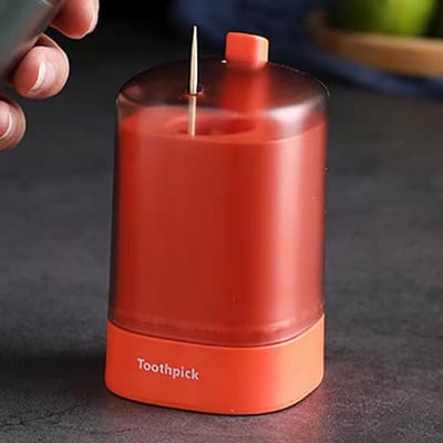 Boîte à cure-dents créative avec cylindre à cure-dents à pression automatique pour un usage domestique avec couvercle anti-poussière boîte de rangement pour cure-dents W323WW- red
