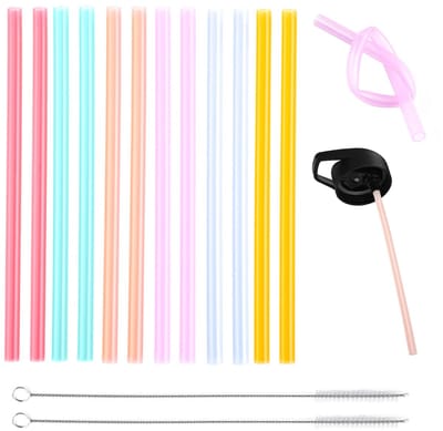 Dailygoods- Siliconen Rietjes 12 Stuks - Herbruikbare Rietjes - Buigbare Rietjes - BPA-vrij - Lichtgewicht - Inclusief Schoonmaakborstel