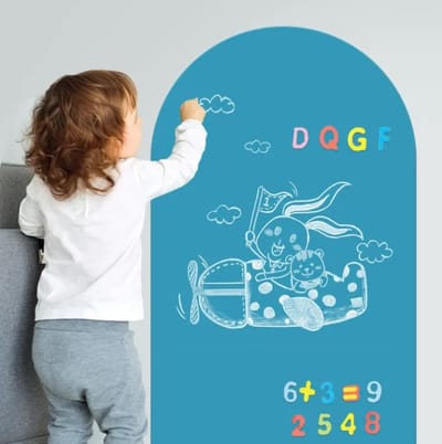 LiasToys® - Muursticker magneet met krijtbord functie - 100x80 - muurboog - magneet sticker - magneetbord - blauw - magnetische muursticker