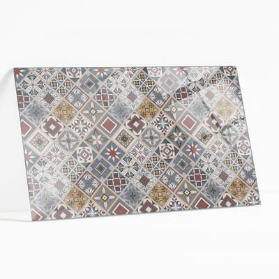 Wallfluent - Mozaïekpatroon Met Ornamenten Gehard Glas - 120 x 80 cm - Grijs Glazen Tafelblad - Rechthoekig Tafelblad Glas - Glasplaat Tafel - Glazen Tafelblad Geschikt voor de Keukentafel