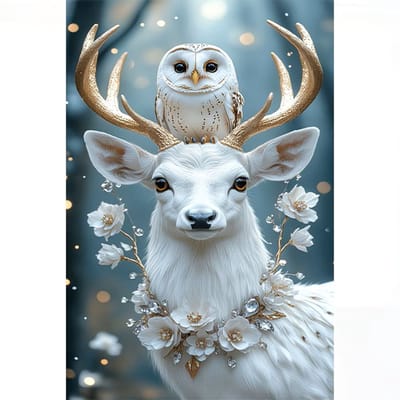 nr 388 Diamond Painting dieren wit goud 30x20cm