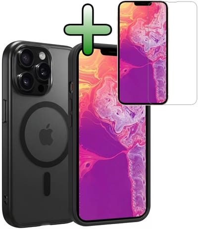 Hoesje Met Screenprotector - Geschikt voor Apple iPhone 14 Pro - Magsafe Compatible - Sterk & Shockproof - Back Cover - Shock Proof Case - Telefoon Hoes - Zwart
