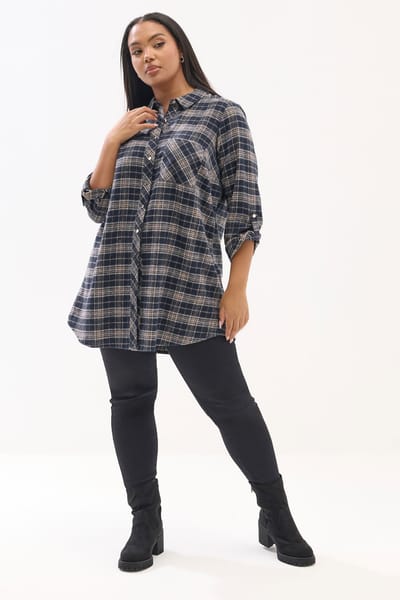 Yours Marineblauw Geruit Boyfriend Shirt Size 48