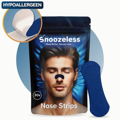 Snoozeless Neusstrips – Neuspleisters tegen Snurken & voor Sport – Direct Betere Ademhaling – Extra Sterk & Comfortabel – Hypoallergeen & Zweetbestendig – 30 Stuks