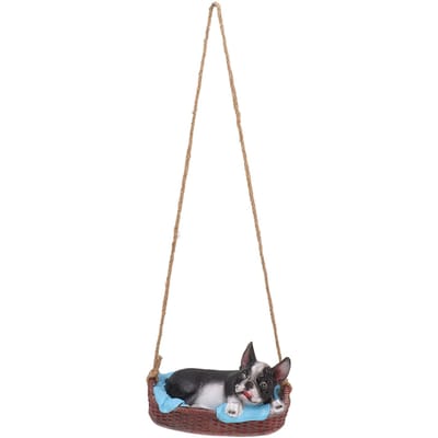 Tuinhond Beeld Buiten Hars Schommel Ornament Hangende Decoratie Huis Bulldog Dier Cadeau Grijs zwart