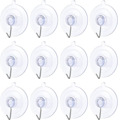 Zuignaphaken - Zuignappen met haak - Ophangen van spullen - Roestvrij staal - 45 cm diameter - Transparant