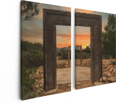 Artaza Canvas Schilderij Tweeluik Cale Llentia Deur Opening in Ibiza  - 80x60 - Foto Op Canvas - Canvas Print
