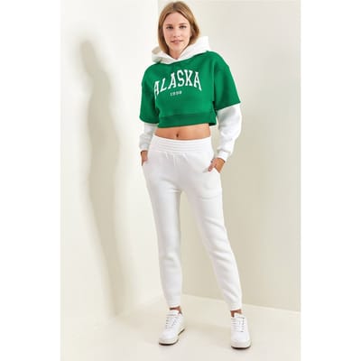 Hooded Crop Sweatshirt en Skinny Leg Trainingspak Set