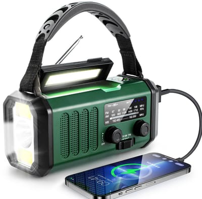 Radio op batterijen voor rampen - Noodradio op zonne-energie - Handcrankradio - Draagbare noodradio - Draagbare AM/FM/WB-radio - met leeslamp, SOS-alarm, kompas voor kamperen - kan smartphones opladen - voor noodgevallen binnen en buiten - groen