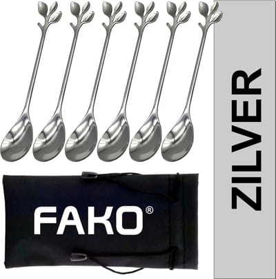 1x Theelepel - Dessertlepel - Koffielepel - Blaadjes - RVS - Zilverkleurig - 6 Stuks