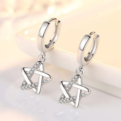 Boucles d'oreilles pendantes en argent sterling 925 pour femmes, pendentif étoile à cinq branches, micro-incrusté de zircons, paire de clous d'oreilles, bijoux à offrir gray