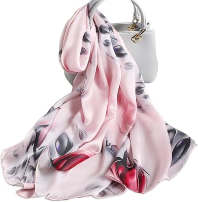Zijden sjaal voor dames met bloem bedrukt patroon - Elegante en warme stola voor elk seizoen