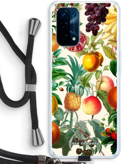 Case Company® - Hoesje met koord geschikt voor Oppo A74 5G hoesje met Koord - Classic Flora - Telefoonhoesje met Zwart Koord - Bescherming aan alle Kanten en Over de Schermrand