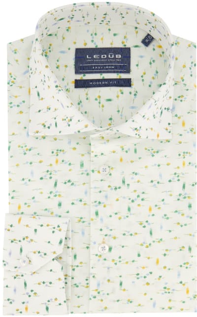 Ledub overhemd Modern Fit wit /groen print
