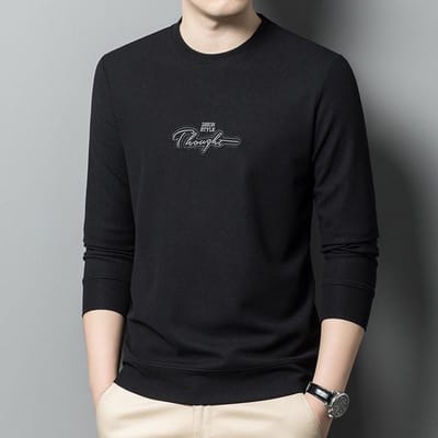 Lente en Herfst Nieuwe Heren Trui Zhongqing Herenmode Lange Mouw Top Onderhemd Heren Trui T-shirt XL black