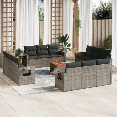 vidaXL - 13-delige - Loungeset - met - kussens - poly - rattan - grijs