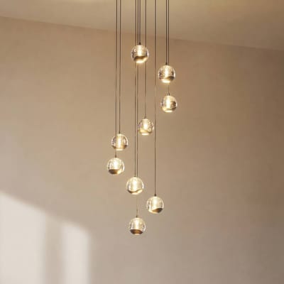 Lucande LED hanglamp Hayley, zwart, 9-lamps, glas
